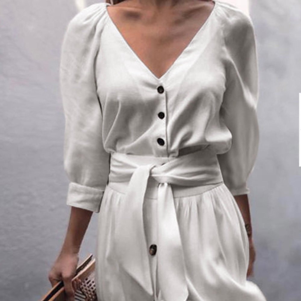 White midi front buttons dress